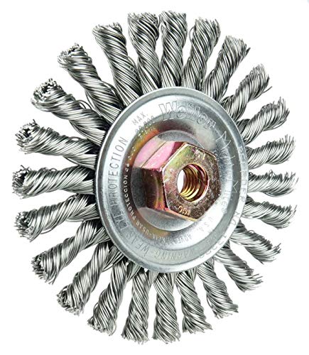 Image of Weiler 13272 Cable Twist Knot Wire Wheel 4 inch, .020 inch Stainless Steel Fill, M10X1.50 Nut, Made in the USA (Pack of 5)