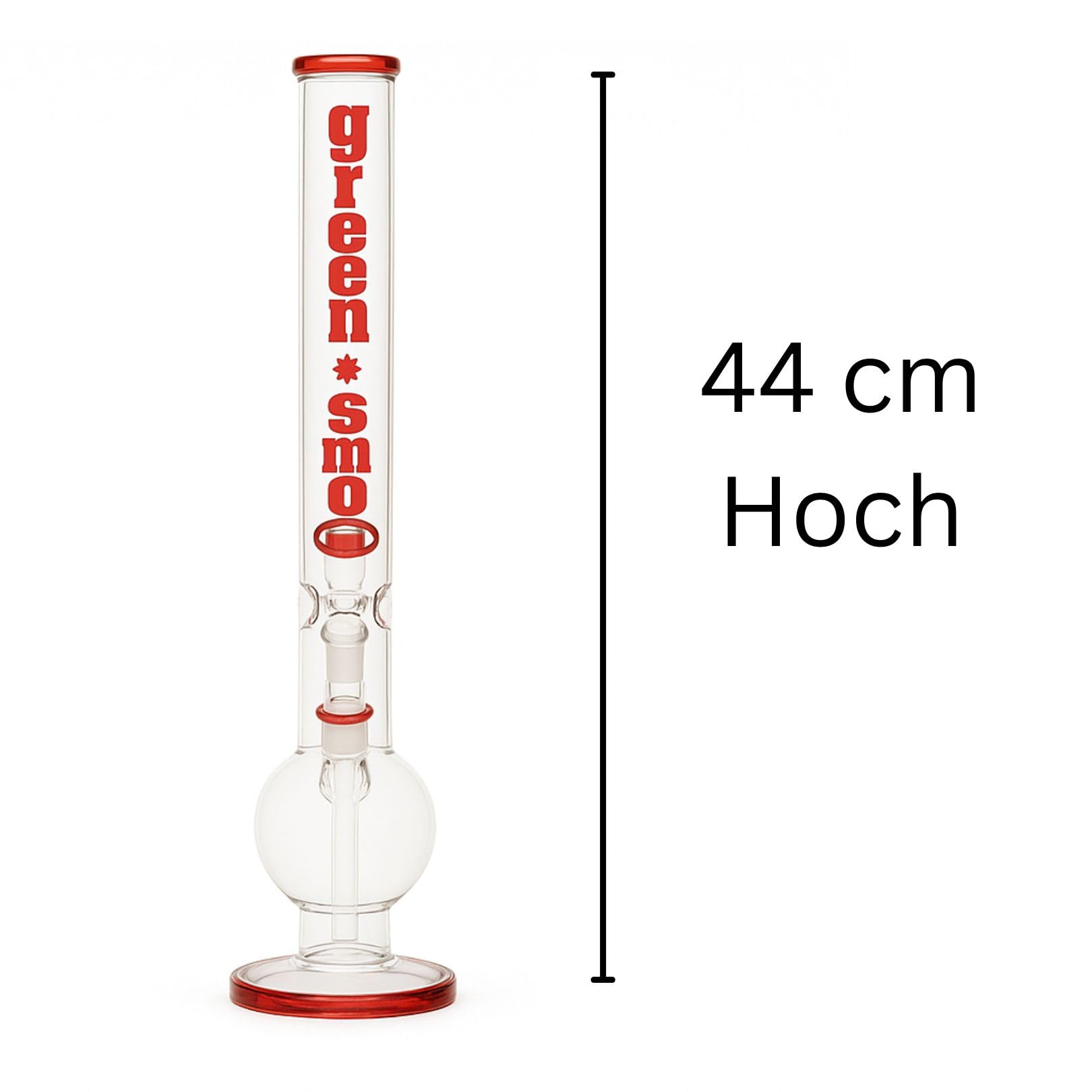 Weedness Rura Szklana 18,8 mm Ø 50 mm 44 cm wysoka Palenie Czerwona - Rura Lodowa Akcesoria do Rury Perkolator Szklana Rura