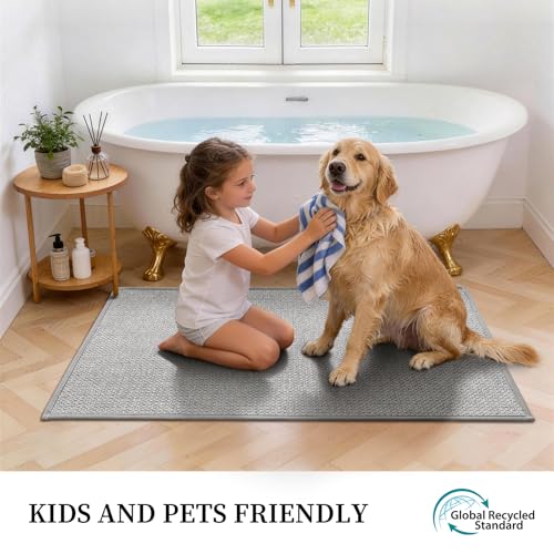 YIHOUSE Gray Bathroom Rugs Sets 2 Piece, Quick Dry Thin Bath Mat, Non Slip Absorbent Machine Washable, Bath Runner Rug for Bathtub Sink Home Decor (17"x24" + 17"x47") by YIHOUSE - Used condition - Image 9