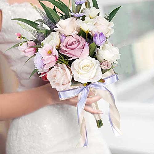 HiiARug Wedding Bouquets for Bride Purple Bridal Bouquet 18