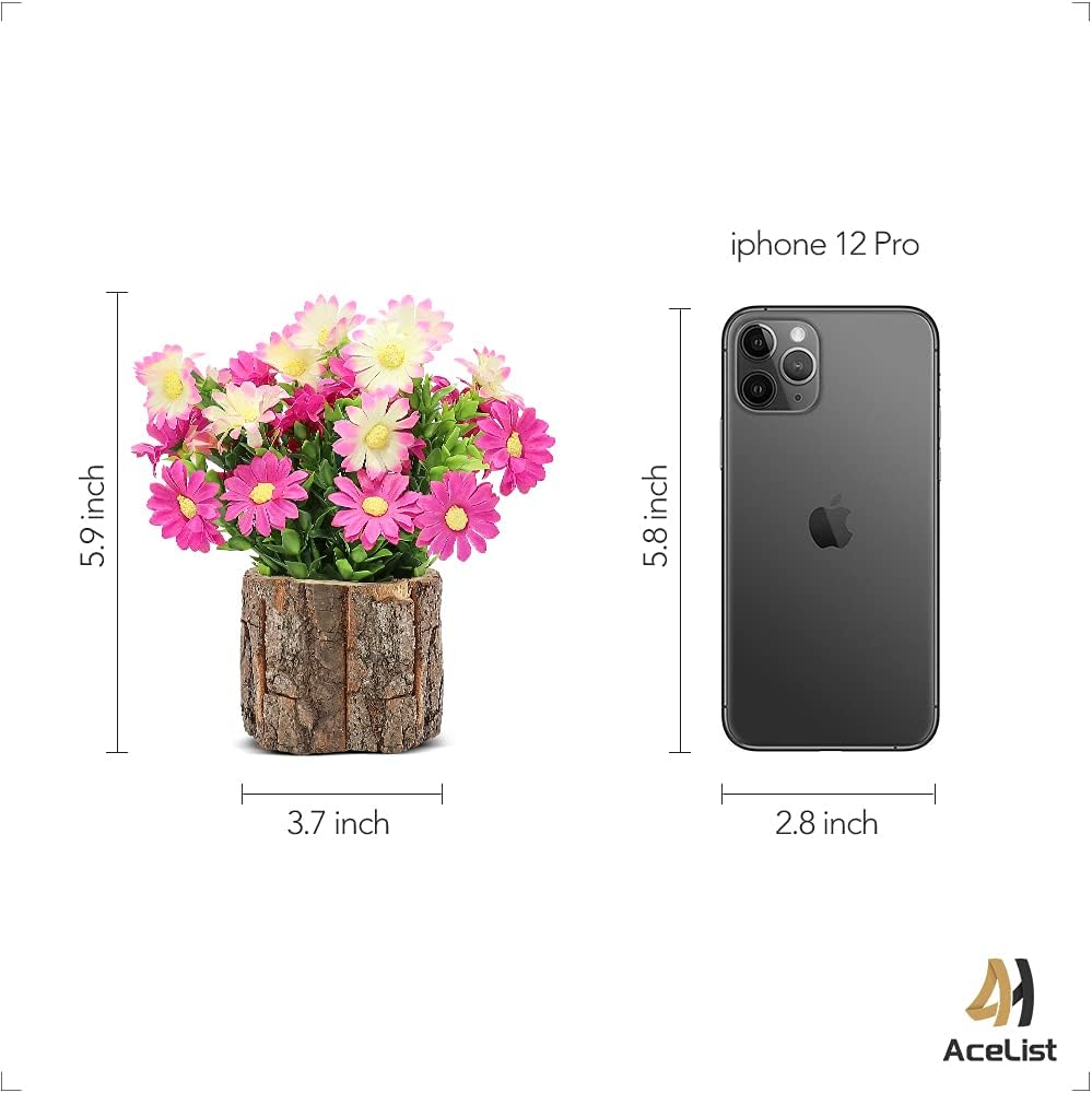 AceList Artificial Flowers Set of 2 - Rustic Farmhouse Decor for Bathroom Shelf, Office Desk Small Faux Daisy Potted Plants with Real Wood Bark Texture Centerpiece & Gifts for Women