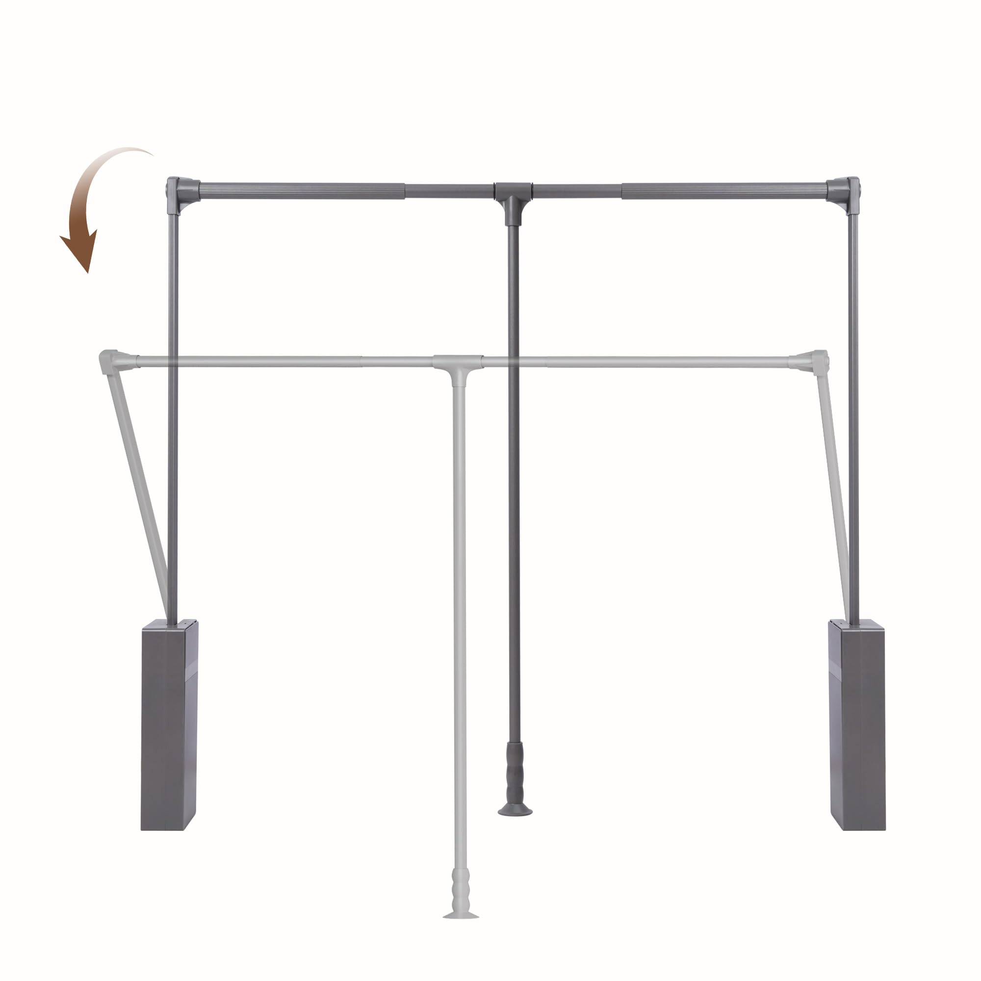 Nisorpa Pull Down Closet Rod for Hanging Clothes, 35-47 Inch Adjustable Aluminum Telescoping Clothes Rod & 45 LBS Load Capacity, Two-way Buffering Closet Pull Down Rods, Grey