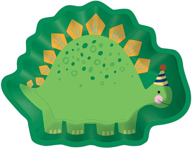 Amscan 5572270 - Dino-Mite Dinosaur Shape Party Paper Plates - 8 Pack