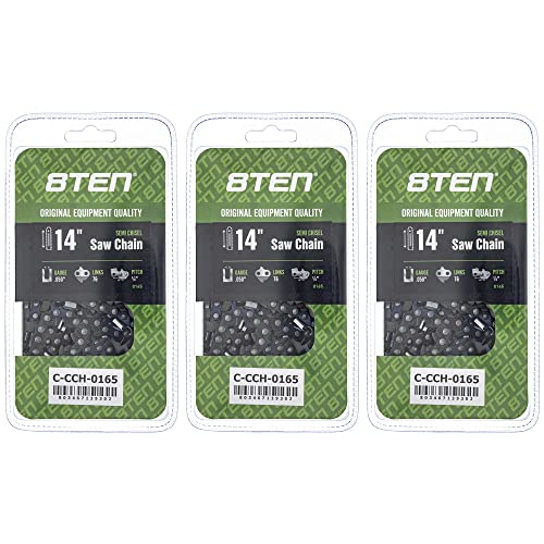 8TEN Semi Chisel Chainsaw Chain 14 Inch .050 1/4 76DL (3 Pack)