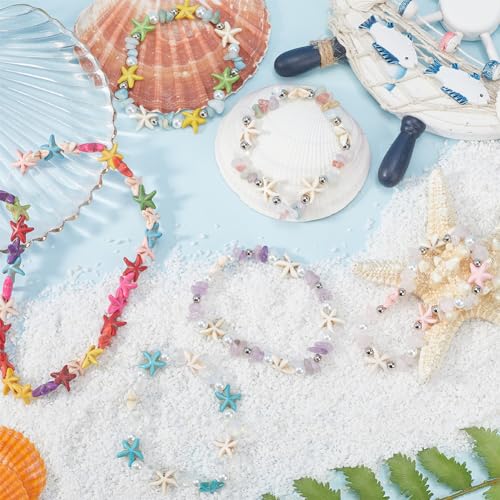 SUNNYCLUE 1 Box DIY 6 Set Ocean Beading Bracelet Kit Sea Animal Bead Colorful Starfish Beads Amethyst Rose Quartz Amazonite Turquoise Gemstone Chips Summer Hawaii Glass Beads for jewellery Making Kits - Image 4