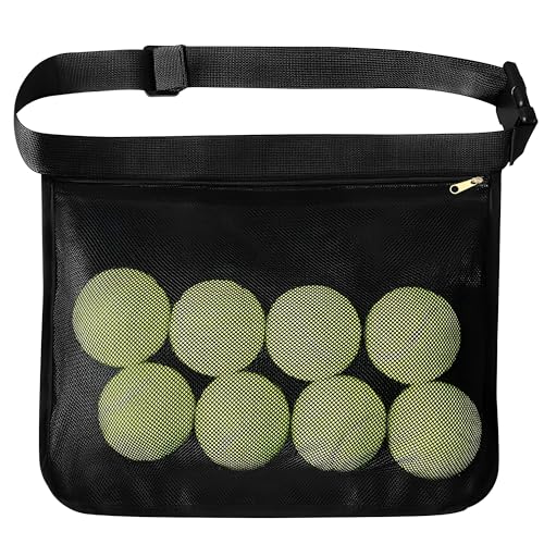 Tennis Ball Band Holder, Adjustable Pickleball Holdler for Tennis or Pickleballs, Zippered Mesh Waist Pouch Bag for Tennis Balls Holding Accessory