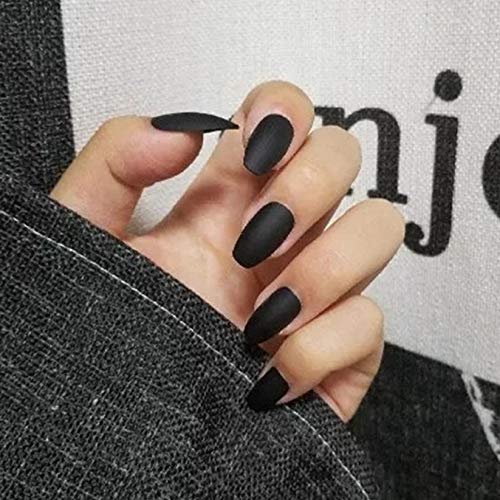 YERTTER Coffin Matte False Nails for Women Ladies Girls Plain Color Fake Fingernails DIY Nail Salons 24pcs (Black)