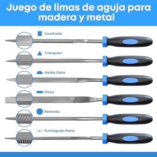 Miniatura 4 de Effektwerk - Juego De 6 Limas De Aguja Para Madera, Metal, Plástico Y Joyería - 160 X 4 Mm - Limas Pequeñas Redondas, Semicirculares, Cuadradas, Triangulares, Planas Y Puntiagudas