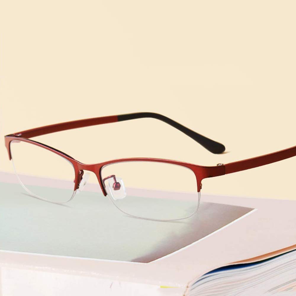 MANG Damen Halbrand Lesebrille Lesehilfe Ultraleichtem TR90 Rahmen Computerbrille Anti Blaulicht Augenoptik Brille (Rot, 2.0