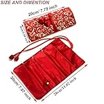 Embroidery Travel Jewelry Bag Roll Western Embroidered Flower Brocade Organizer with Tie Close Jewelry Roll for Women Girls (Red) - Image 4