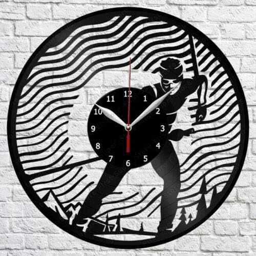 Ski Vinyl Vinyl Wall Clock LP Record Home Decor Handmade Art Personality Gift 7 (Size 12 inch, Color Black)