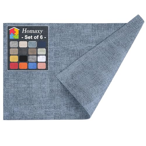 Homaxy Faux Leather Heat Resistant Placemats for Dining Table Set of 6, Waterproof Wipeable Washable PU Table Mats, Easy to Clean Anti-Slip Place Mats, 11.8' x 17', Blue