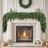 Alupssuc 9ft Christmas Garland, Real Touch Norfolk Pine Garland - Pine Garland, Artificial Greenery Christmas Garland for Mantle, Table, Fireplace, Indoor, Outdoor Christmas Decorations