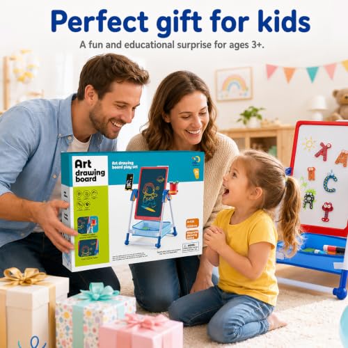 Cleboen Kids Art Easel, 21" Double-Sided LCD Writing Tablet & Magnetic Whiteboard, Adjustable & Detachable Drawing Board with Magnetic Letters, Toddler Learning Toys for Boys Girls Ages 3-6 - Image 8