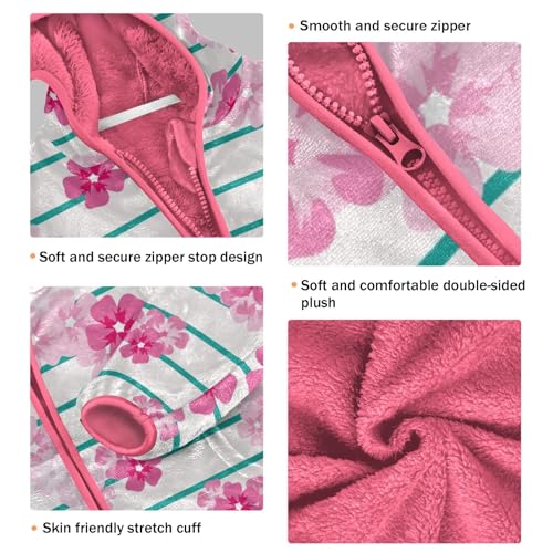 OTVEE Pink Cherry Blossoms Stripe Kids Hoodie Jacket Fall Spring Full Zip Warm Outwear Coat3