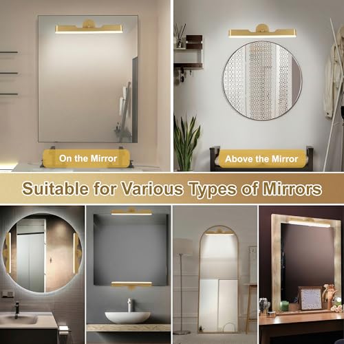 Image of Benreom 2 Pack Wireless Vanity Lights for Mirror, Rechargeable Battery Operated Makeup Light, Adjustable Light Bar, Magnetic Stick on LED Lighting Bathroom Decor Accessories, Gold
