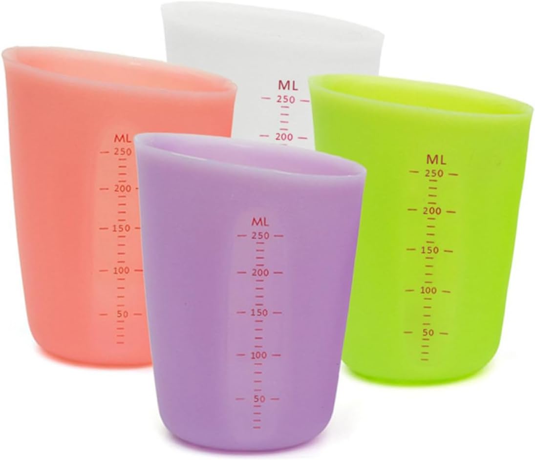 Cabilock 3pcs Silicone Measuring Cup Double Scale Translucent Food-grade Tool for Baking Mixing and Coffee Making Random Color Easy to Clean Compact Design