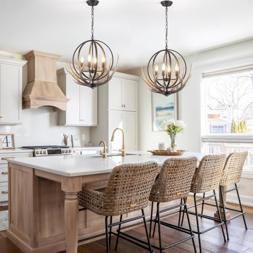 Antler Chandelier 4-Light Farmhouse Rustic Chandelier for Dining Room Light Fixture with 4 Resin Deer and Metal Globe Chandeliers Vintage Pendant Lights for Kitchen Island Foyer Entryway Living Room by LIHHGFGS - Image 2