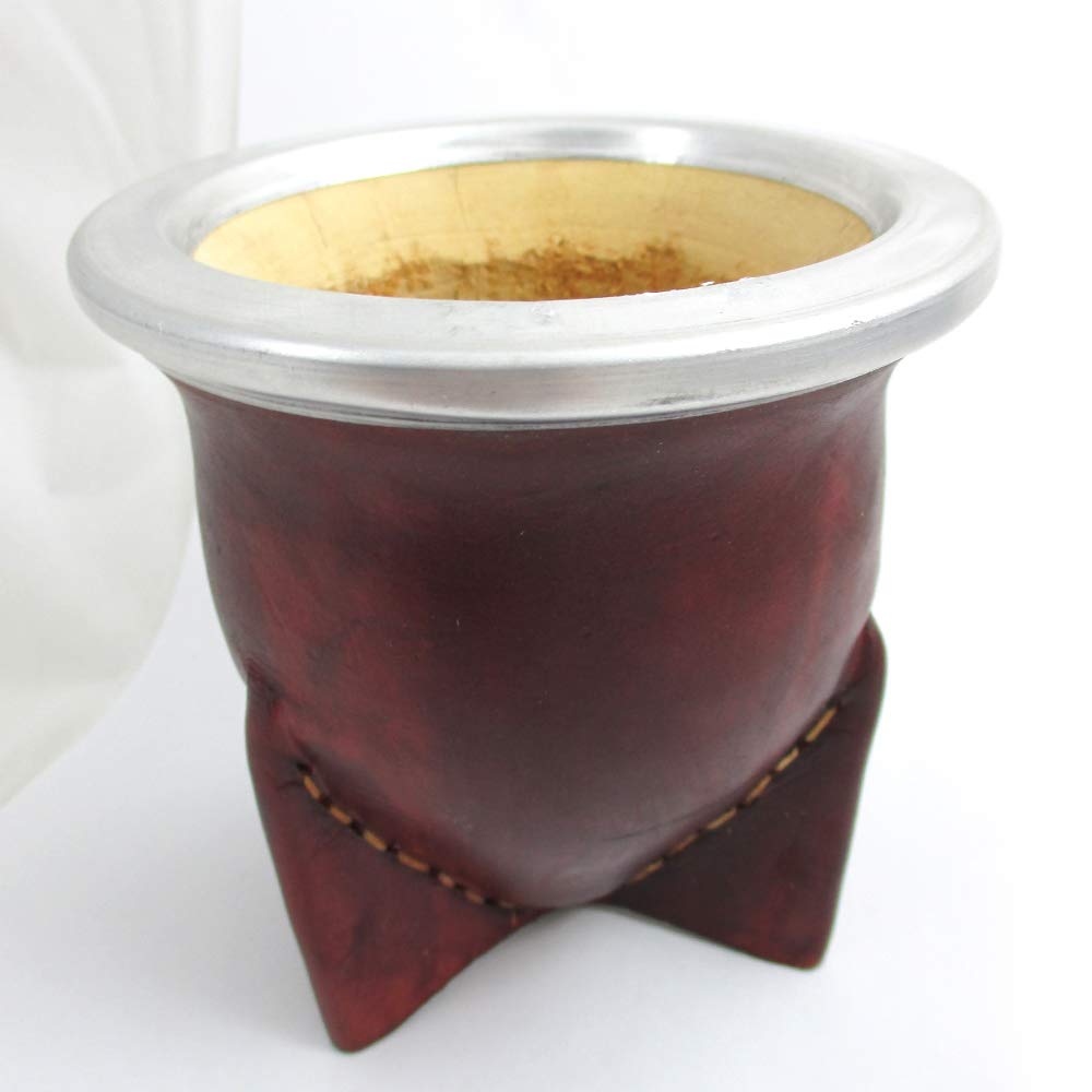 Argentina Mate Gourd Yerba Tea Brown Leather Covered Bombilla Straw Kit Set 9600