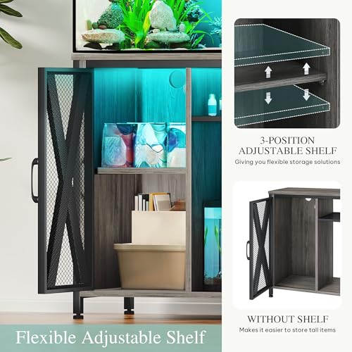 Image of YITAHOME Fish Tank Stand with Power Outlets & LED Light, 20-29 Gallon Metal Aquarium Stand with Cabinet for Fish Tank Accessories Storage for Turtle Tank, Reptile Terrarium, 350LBS Capacity, Grey