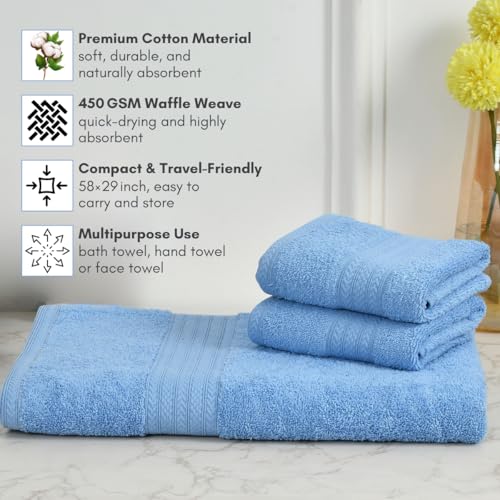 Image of Mafatlal Joy Cotton Towel Set - 1 Large Bath Towel + 2 Hand Towels | 58 x 29 inch + 24 x 12 inch | Soft, Quick Dry & Highly Absorbent | 450 GSM | Petit Four | Home & Travel Use