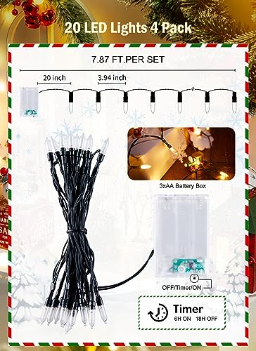 Image of Brightown Battery Operated Christmas String Lights with Timer 4 Pack | 8ft 20LED Warm White Mini Christmas Tree Lights for Indoor Outdoor Bedroom Wedding Party Holiday Xmas Decoration