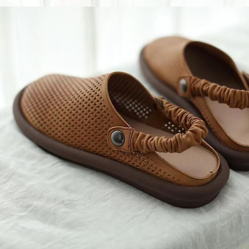 Women's Closed Toe Sandals Breathable Soft Sole Flat Slide Mules | Genuine Leather Cushioned Footbed | Non-Slip Casual Summer Shoes4