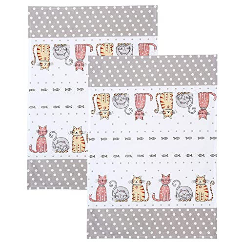 SPOTTED DOG GIFT COMPANY Paños de Cocina con Gatos Lindos, Juego de 2 Trapos de Algodón 100% Absorbentes 50 x 70cm, Accesorios Cocina Originales, Regalos para Amantes de los Gatos
