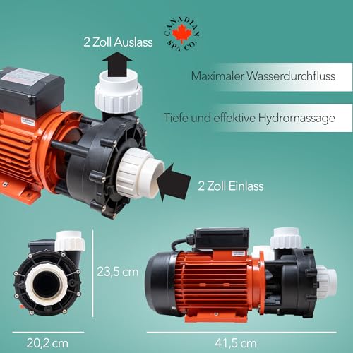CANADIAN SPA CO. Massagepumpe 3PS WP300-II, 2-stufige Pool Pumpe, 2 auf 2 Zoll Anschluss, max. 730 Liter pro Minute, Hydromassage