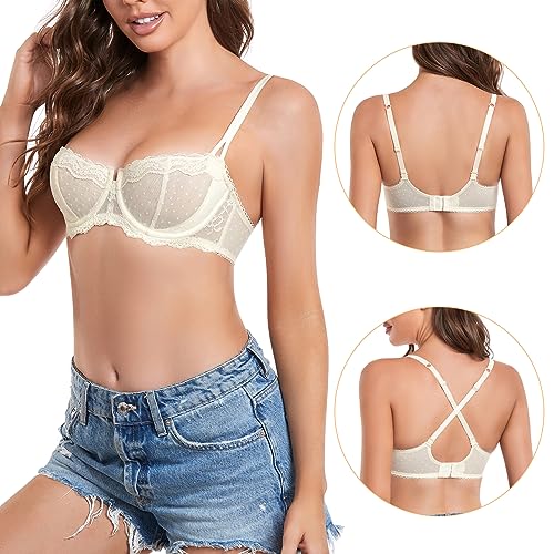 Image of DotVol Women's Push Up Unlined Lace Sheer Underwire Multiway Everyday Bra