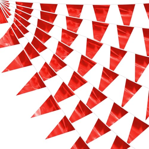 Image of 65FT Red Glitter Triangle Pennant Banner Flag Metallic Bunting Fabric Garland for Christmas Graduation Wedding Engagement Anniversary Bachelorette Birthday Bridal Shower Valentine's Party Supplies