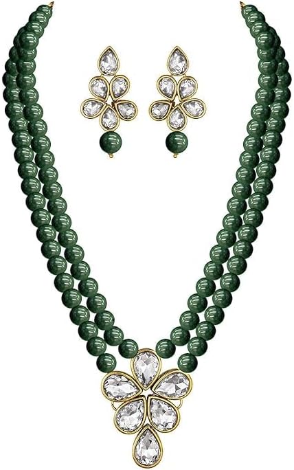 Crystal Faux Pearl Kundan Necklace & Jewellery Set Gift for Women