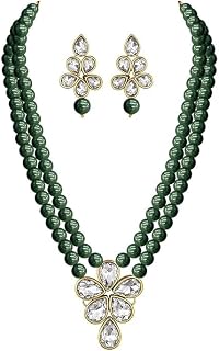 Peora Crystal Faux Pearl Kundan Necklace & Jewellery Set Gift for Women Price In India