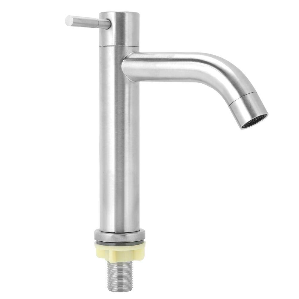 Nikou Men's Silver Sink Water Faucet - G1/2In Sink Faucet Thread Stainless Steel Water Faucet Undercounter Single Cold Water Tap Kitchen Home Use