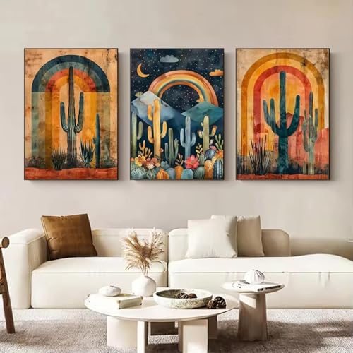 Peinture sur toile cactus abstrait vintage décoration salon 70x100
