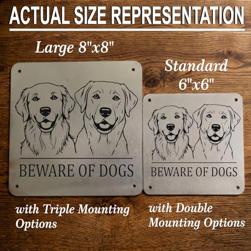 Image of Beware of Dog Sign, Labrador & Golden Retriever, 8x8 Inch, Durable Steel, Triple Mount