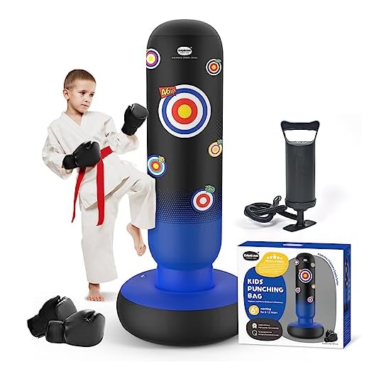 Kilpkonn Punching Bag for Kids, 67" Inflatable Punching Boxing Bag Set with Gloves and Pump - Blue
