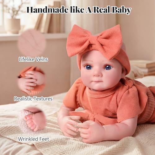Muñeca Reborn Bebé de Vinilo Suave 43 cm con Accesorios miniatura 3
