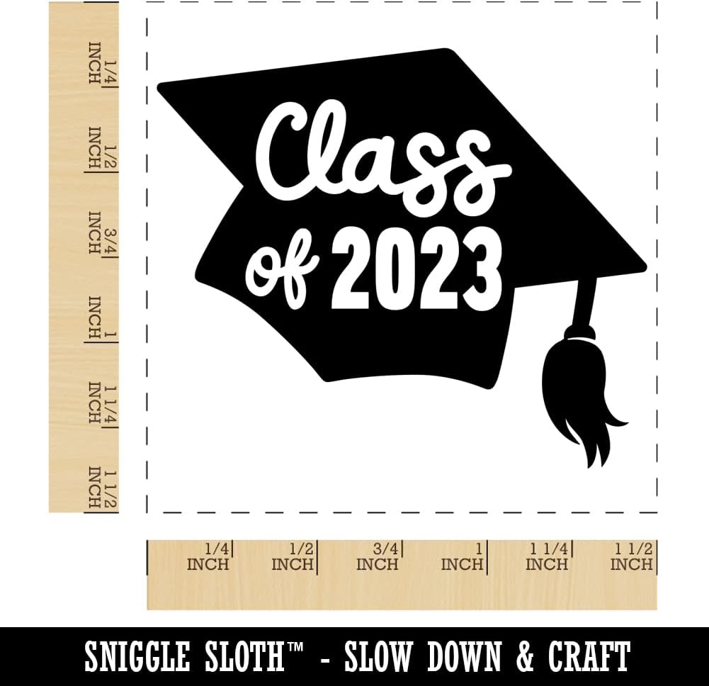 Class of 2023 Written on Graduation Cap Self-Inking Rubber Stamp Ink Stamper - 1-1/2 Inch Large - Black Ink