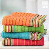 THREAD SPREAD Kitchen Dish Towels, 100% Cotton Salsa Towels, Set of 4 (16x28 Inches), Multi Purpose Cooking Drying Restaurant Bar Cleaning Cloth Napkin, Highly Absorbent, Lint Free (Red & Orange)