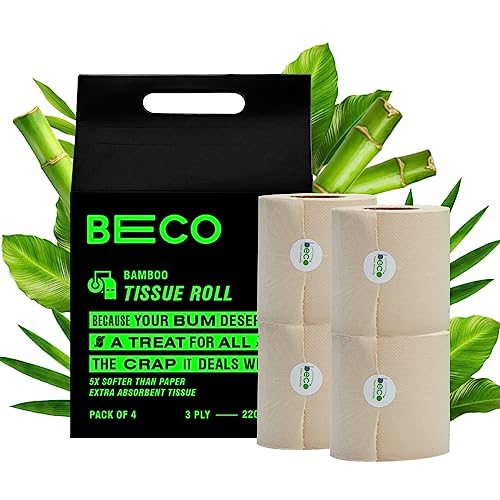 Image of Beco Toilet Tissue Rolls | 3-ply, 880 Pulls (220 x 4 Rolls) | Tissue Paper Roll, Toilet Paper, Toilet Roll Eco Friendly, Soft & Highly Absorbent, 100% Natural Bamboo, Chemical-Free, Hypoallergenic