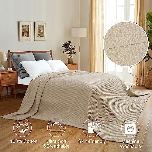 Image of PHF 100% Cotton Waffle Oversized King Big Blanket, 120 inch X 120 inch Simply Taupe | Pre-washed Natural Soft Cozy Lightweight Breathable, Textured Decorative Layer for Bed Guest Room, Machine Washable, Giftable