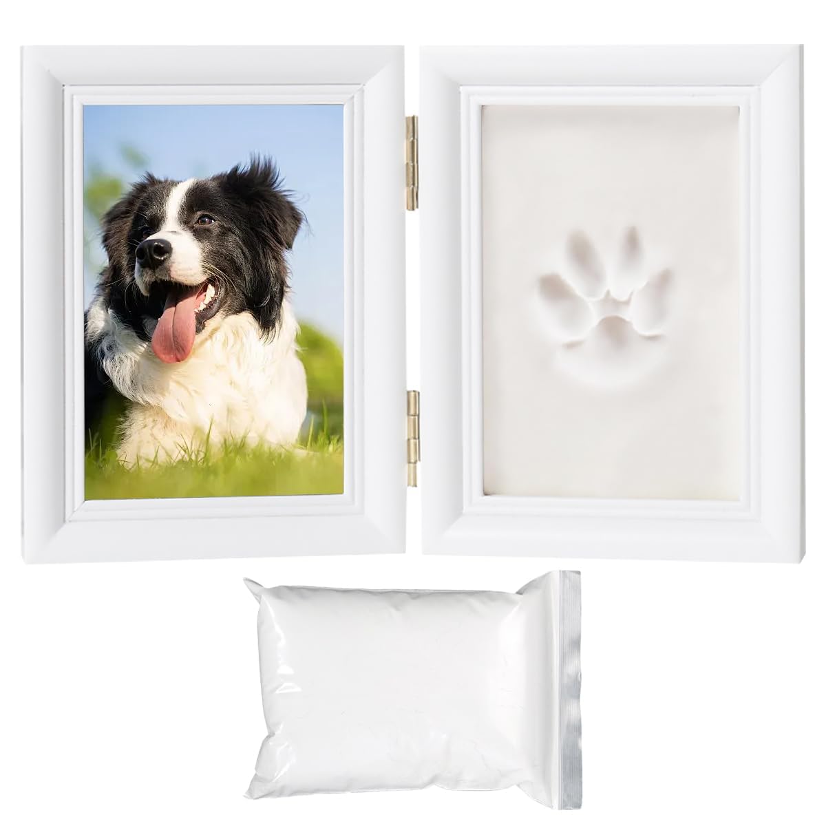 TESSTSY Pet Memorial Picture Frames, Dog Paw Print 3D Wooden Photo Frames with Clay Imprint, Paw Print Kit for Dogs, Display for 8x12 cm Photo Ideal Keepsake Gift or Memorial for Dogs Cats