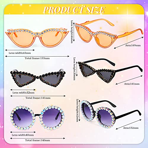 Xuhal 8 Pairs Women Rhinestone Sunglasses - Irregular Crystal Oversized Festival Sunglasses with Retro Thick Frame for Summer Disco Party3