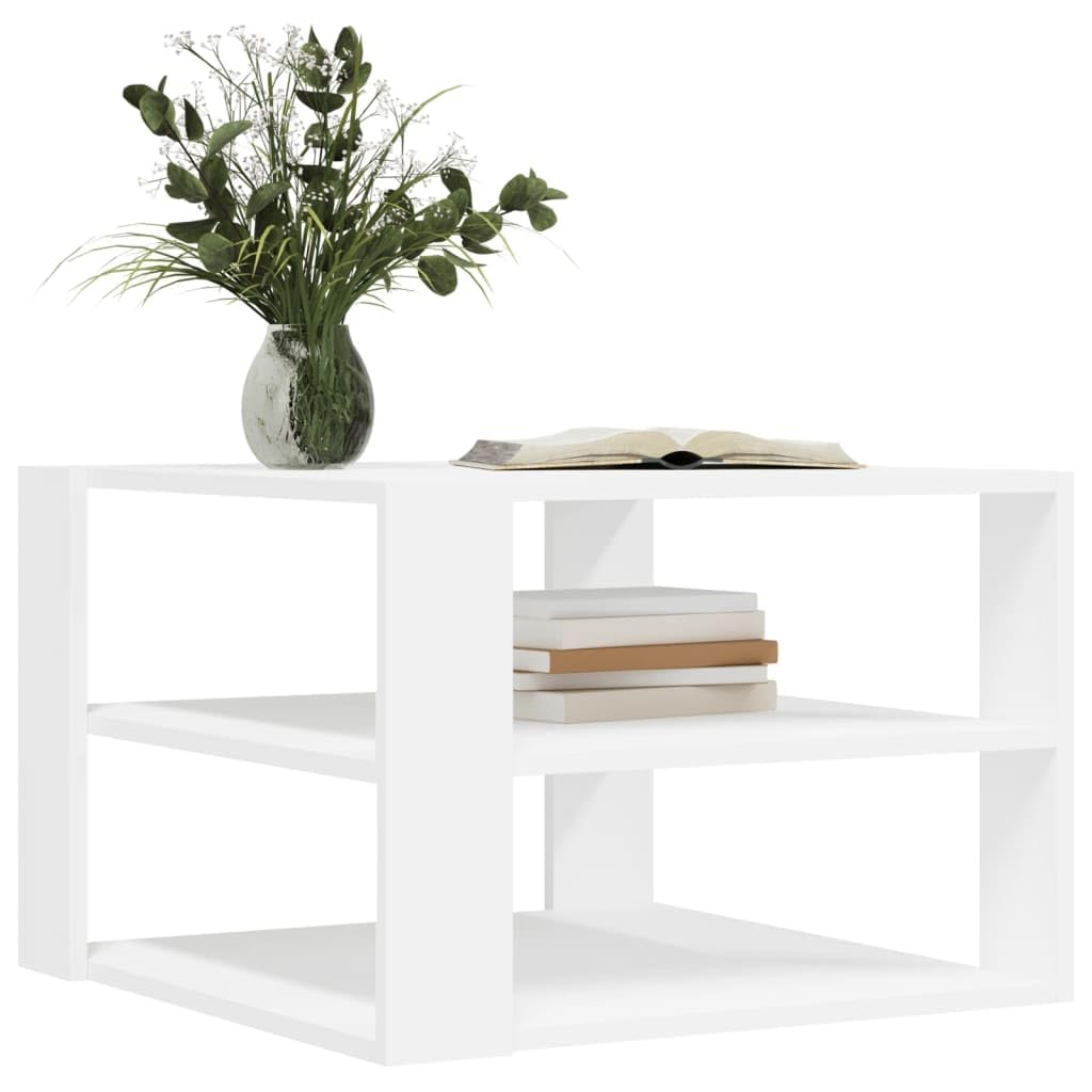 Homgoday Stolik kawowy inżynieria drewno biały 59,5 x 59,5 x 40 cm, konsola pomocnicza stolik do salonu stolik boczny herbata kawa sofa salon meble meble stoliki kawowe meble