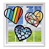 VHALE Suncatchers Craft 3 Sets (9 Cutouts) w Tissue Papers Stained Glass Effect Paper Sun Catcher Kit, Window Art, Classroom Crafts, Creative Art Projects, Kids Party Favors (Valentine Heart)