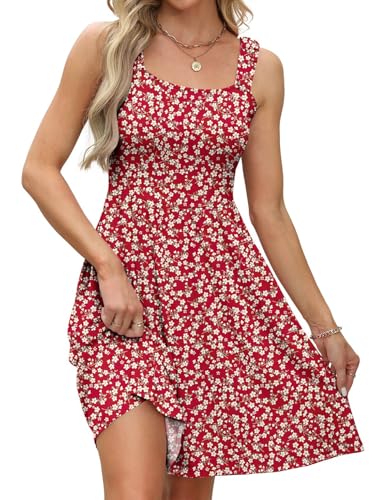 Image of QACOHU Summer Dresses for Women 2026 Sleeveless Square Neck Sundress with Pockets Casual Tank Beach Floral Boho Maxi Dress