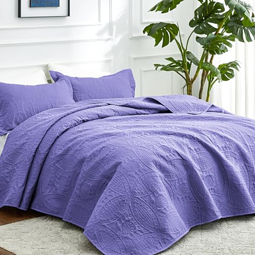 Love's cabin Quilts for Queen Bed Deep Purple Bedspreads Bedding Set - Summer Lightweight Bedspread Comforter - Coin Pattern Bedding Coverlet for All Season - 3 Pieces (1 Quilt, 2 Pillow Shams)