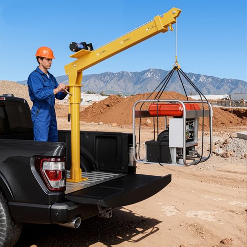 1100 lb Electric Pickup Truck Crane, Folding Truck-Mounted Crane 3500lb 12V Electric Winch, Painted...