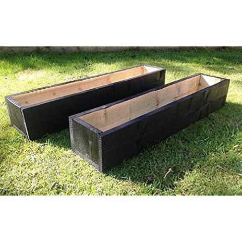 2 x Extra Large 5ft / 150 cm Long Wooden Garden/Veg Planters. Painted Black. Fully Assembled - Just add plants Cover